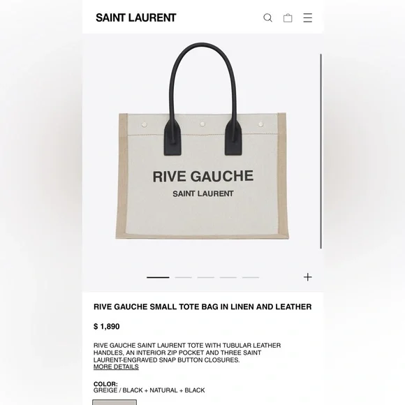 RIVE GAUCHE SMALL TOTE BAG IN LINEN AND LEATHER - Picture 8 of 8